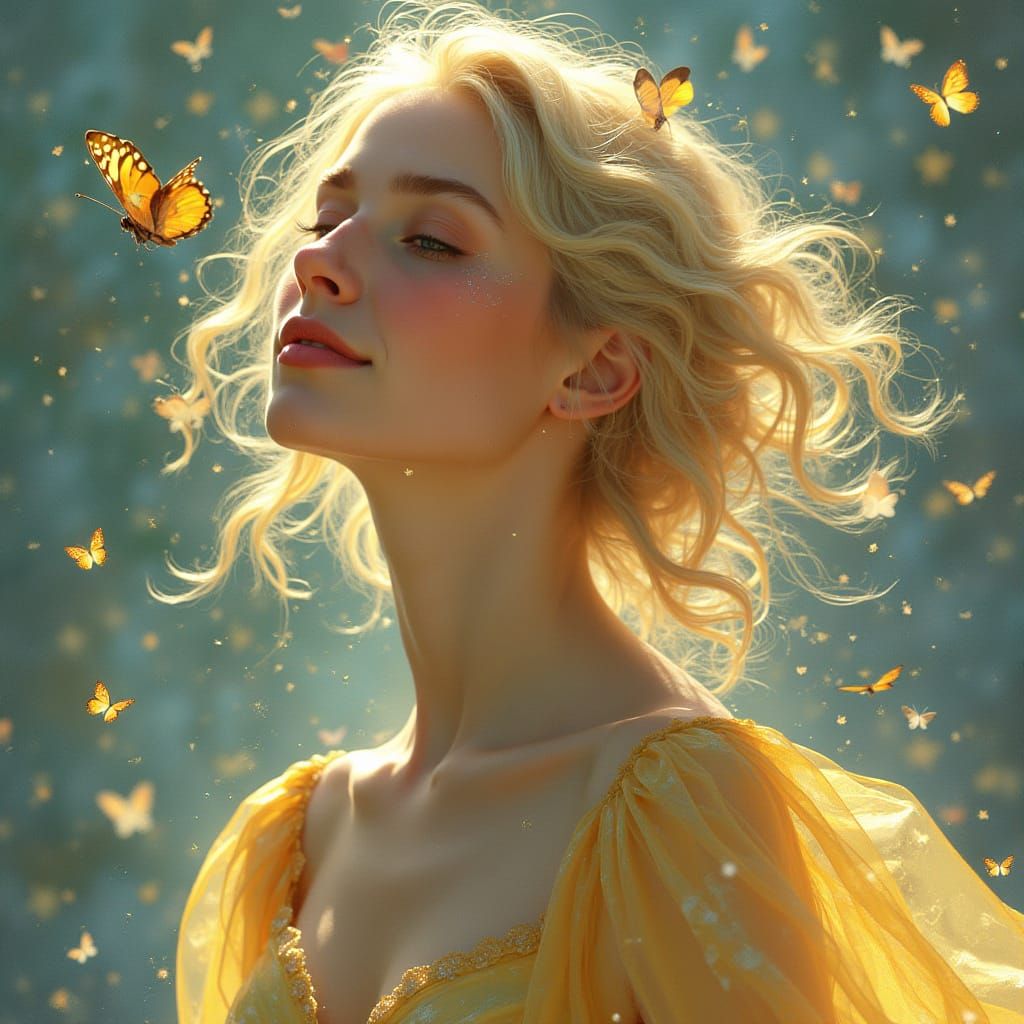 Woman with Butterflies in Impressionistic Style
