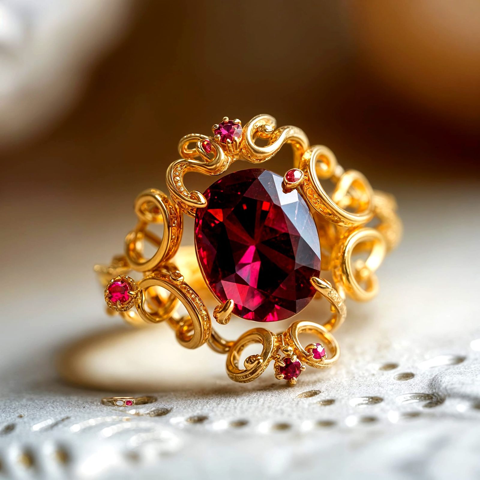 Macro Photograph of a Gold Ring of Power with Ruby