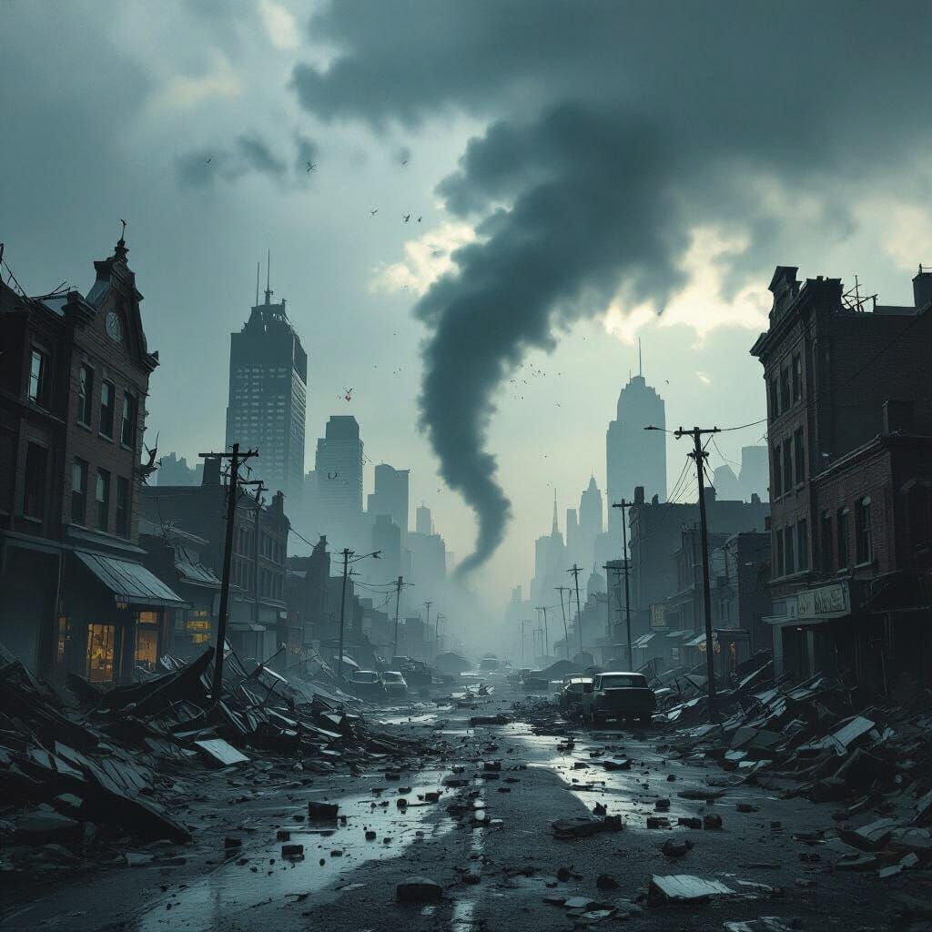 Devastated Cityscape After Tornado Strike