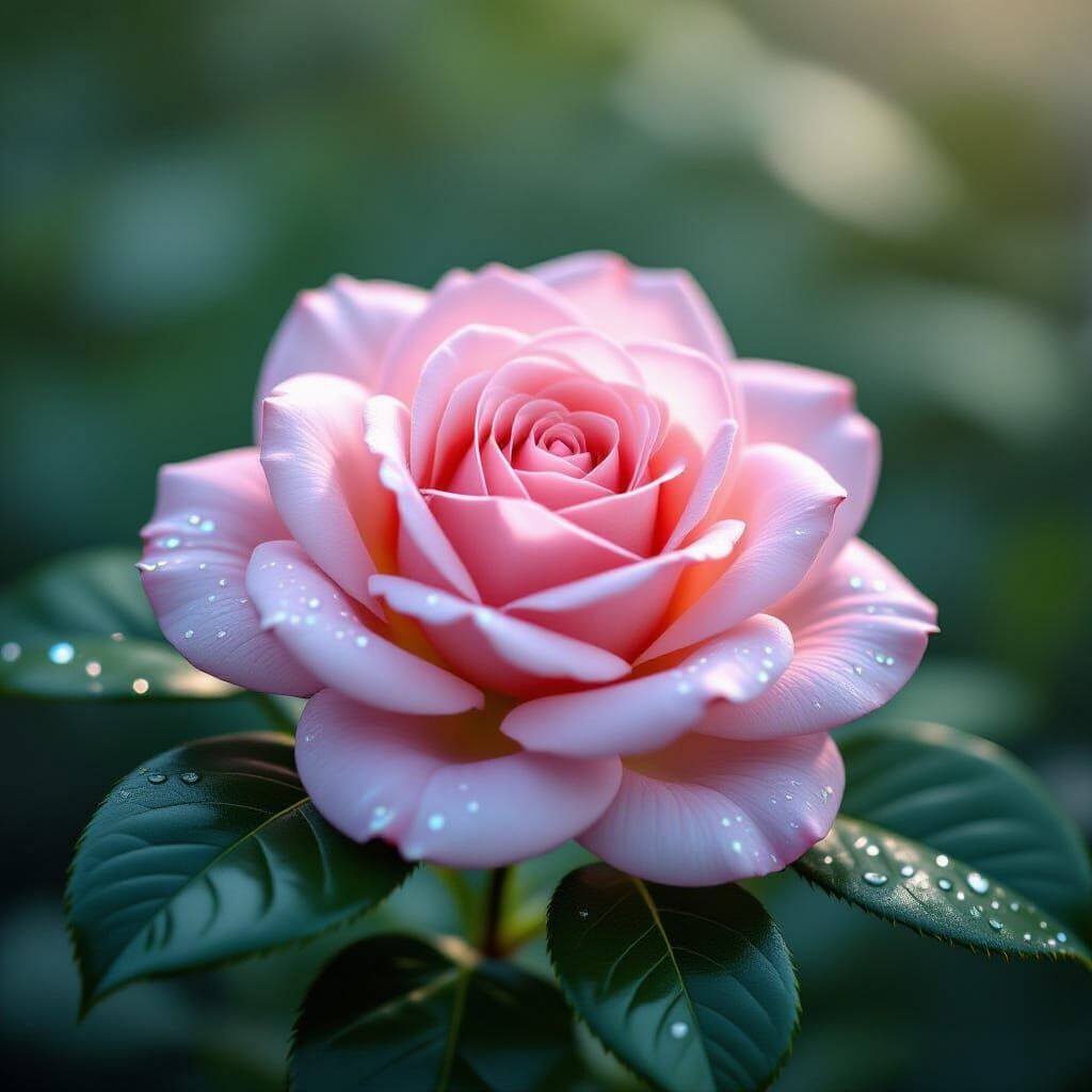 Crystal Pink Rose with Iridescent Light