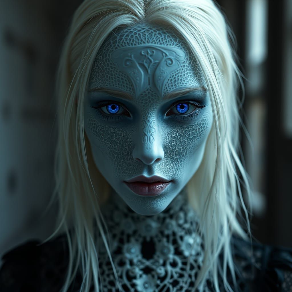 Albino Woman with Textured Skin in High Contrast