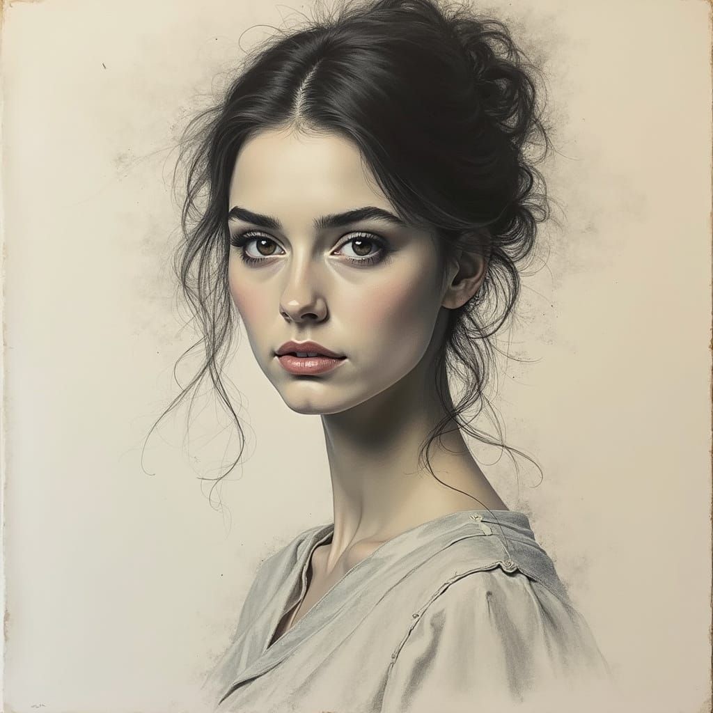 Elegant Portrait in Chalk and Aquatint