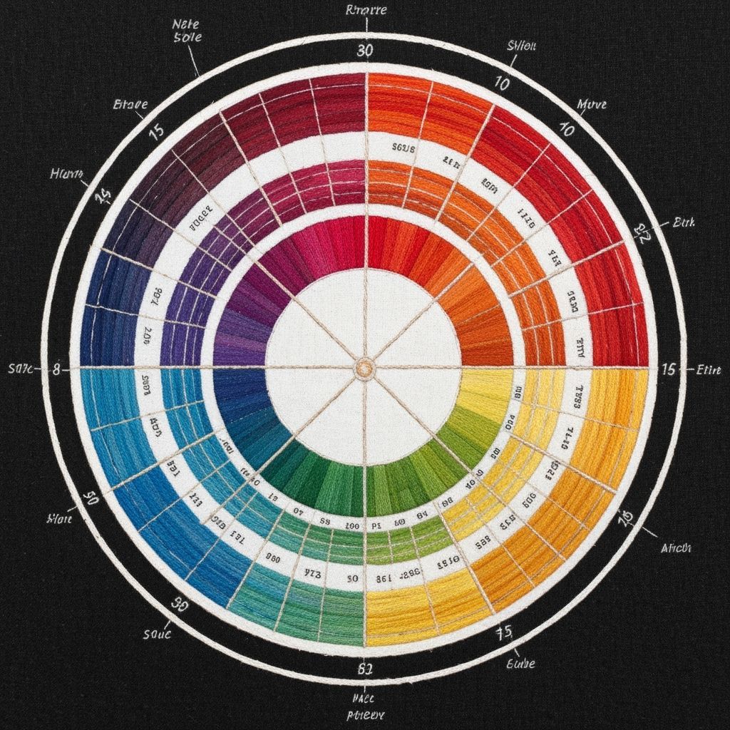 Highly detailed embroidered colour wheel chart