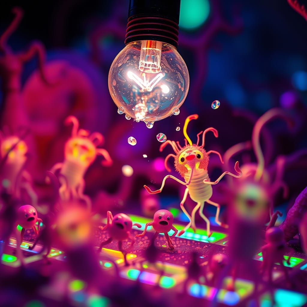 Microscopic Rave Erupts from Shattered Lightbulb in a Futuri...
