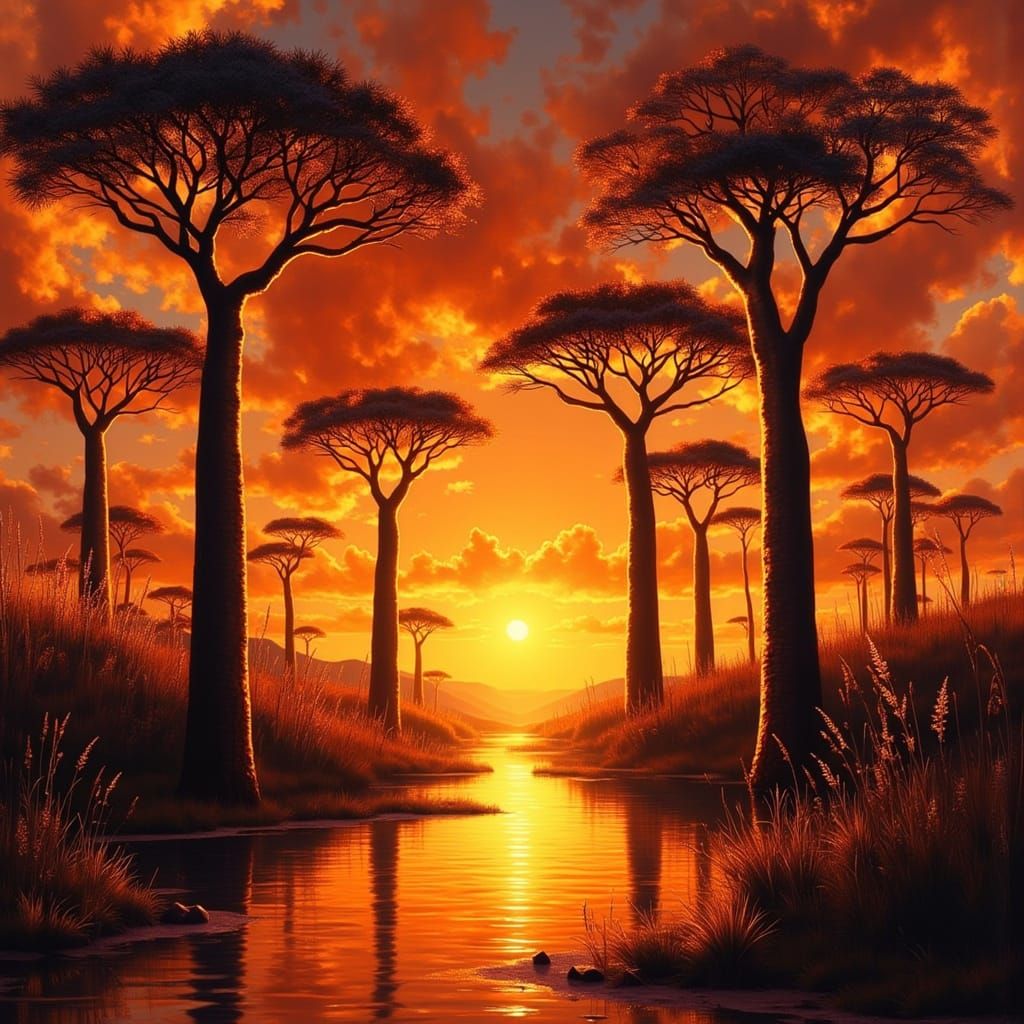 Baobab Trees at Sunset: A Dramatic Landscape