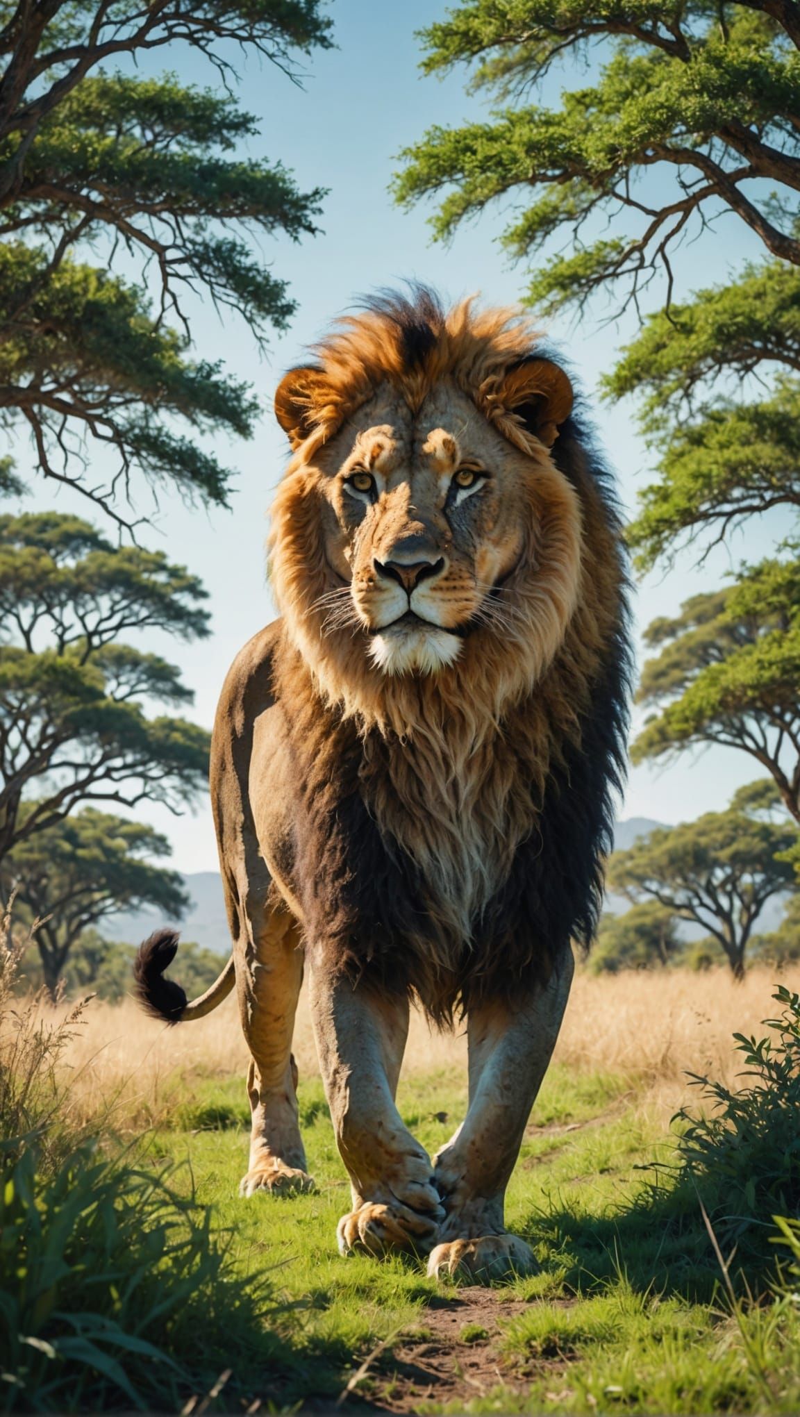 Lion Silhouette Double Exposure with Lush Foliage