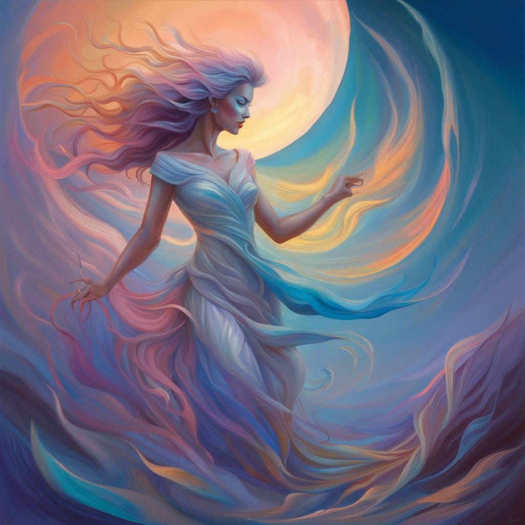 Elegant Moon Dancer in Iridescent Twilight