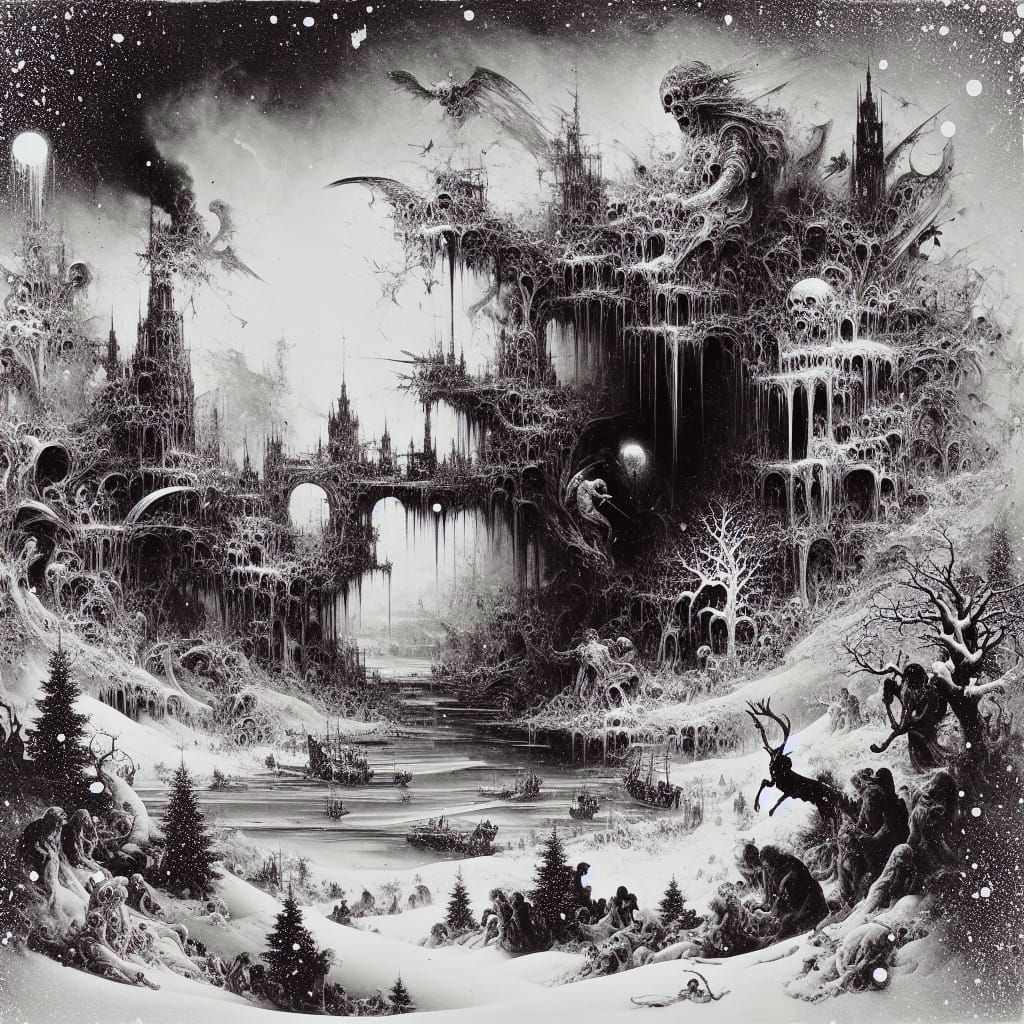 Surreal Black and White Apocalypse in Winter's Grip
