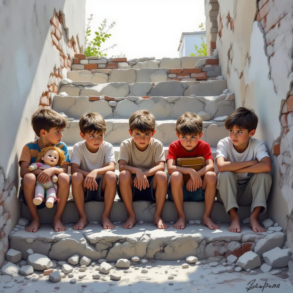 Boys on Steps: A Quietly Emotional Digital Painting