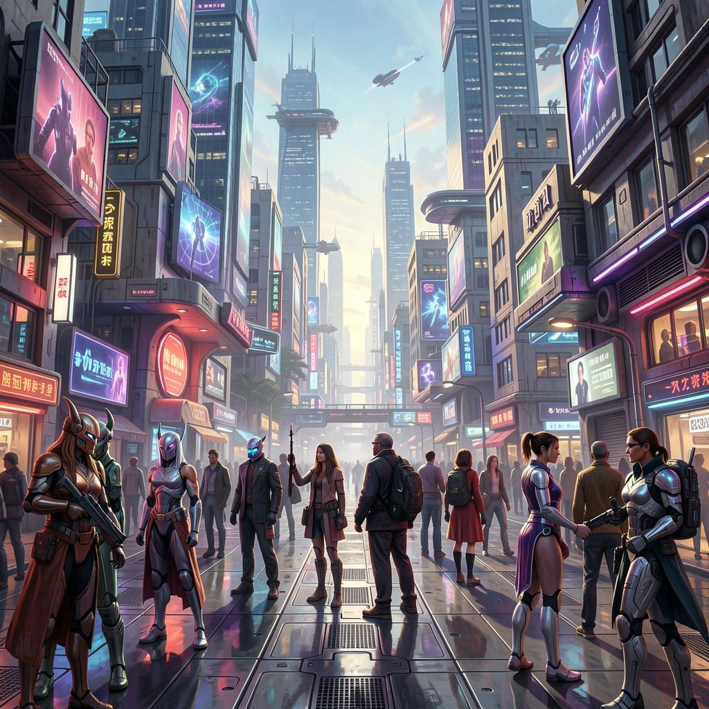 Futuristic Virtual Cityscape with Diverse Avatars