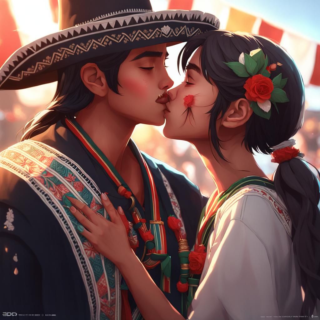 Anime Girls Kissing: Detailed 3D Render