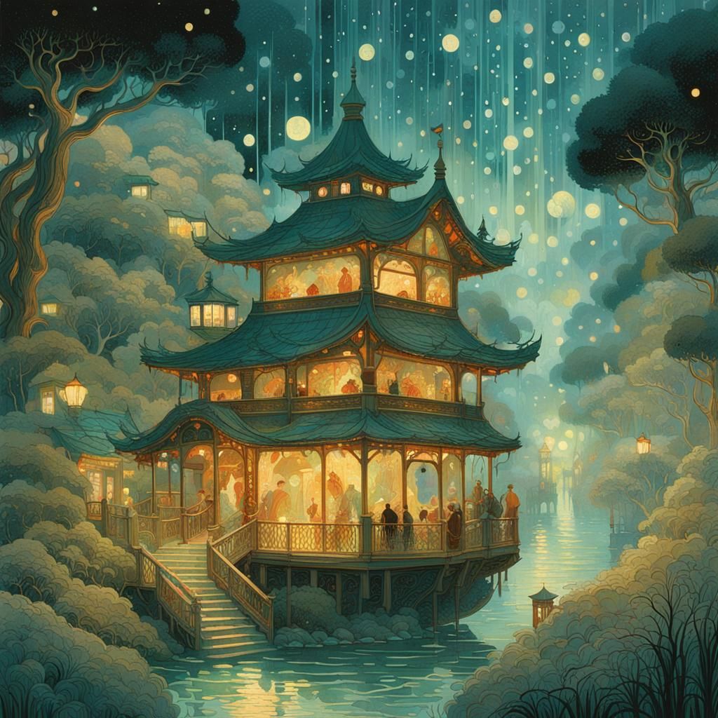 Ethereal Fantasy Image in Victo Ngai Style