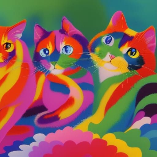 Rainbow Cats Inspired by Japanese Woodblock Prints