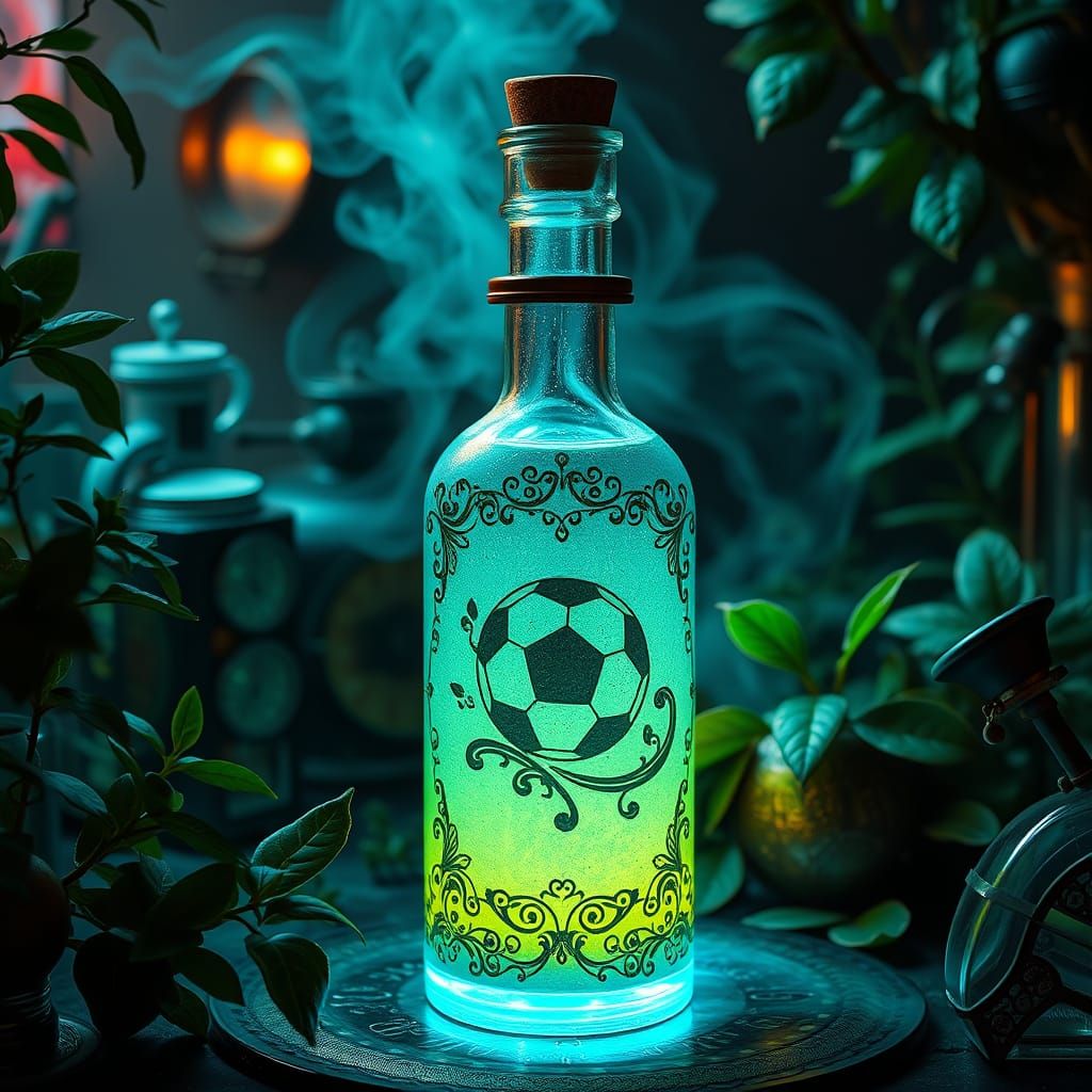 Glowing Football Bottle in Futuristic Laboratory