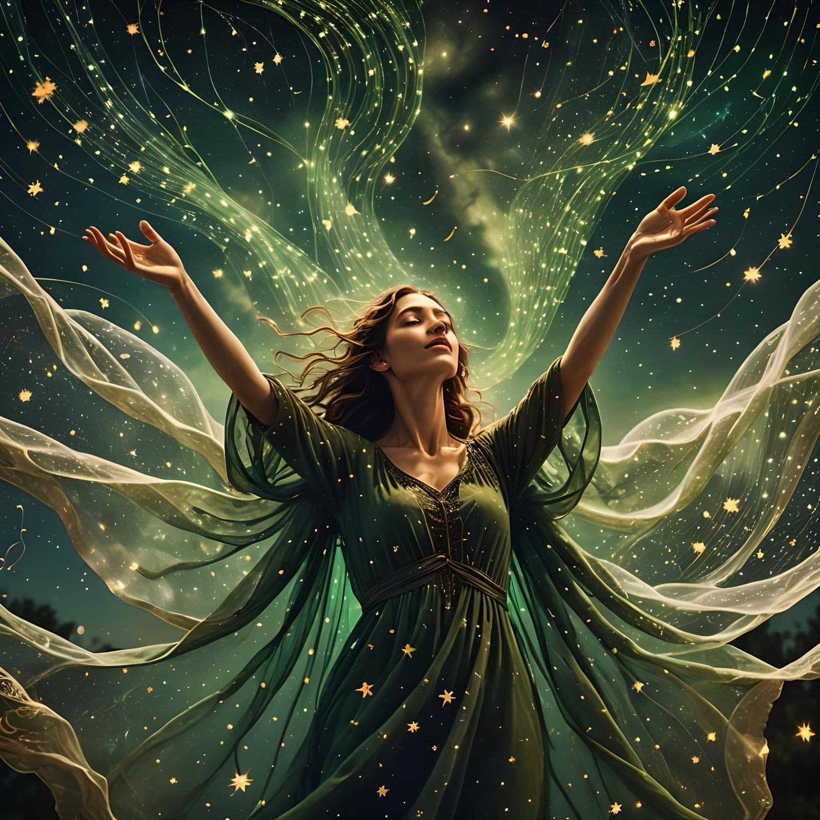 Emerald Cosmic Landscape Under Starlight