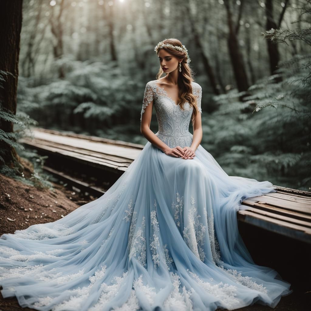 Elegant Light Blue Wedding Gown in Fairy Forest