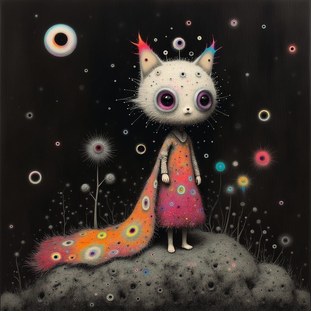 Whimsical Dream Cat in Dark Fantasy Setting