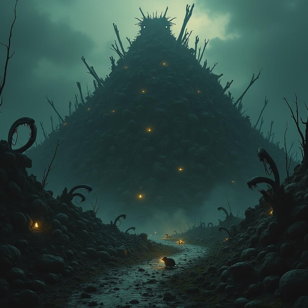 Ominous Bone Mound Infested with Glowing Eyed Rodents