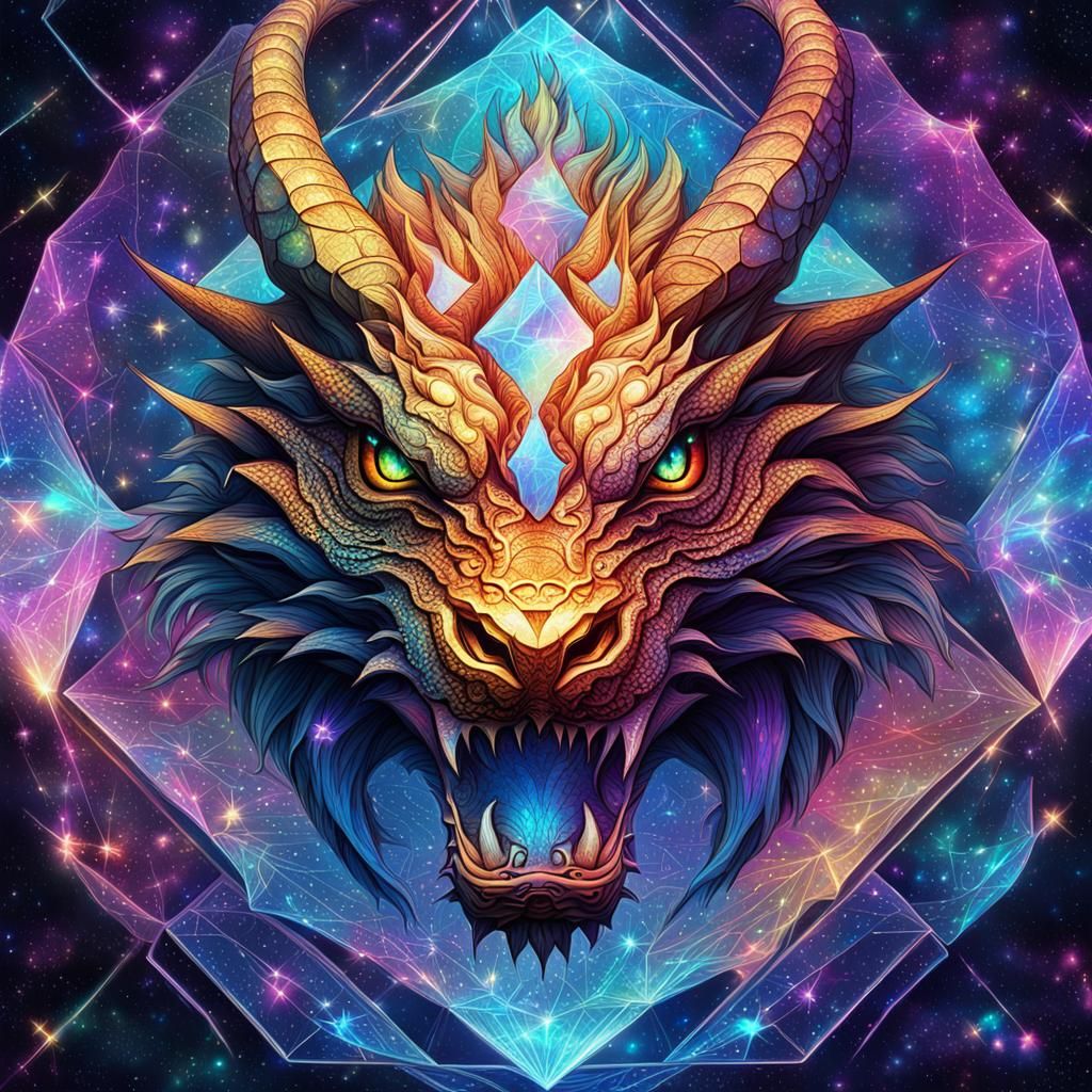 Diamond Dragon in Holographic Astral Illustration