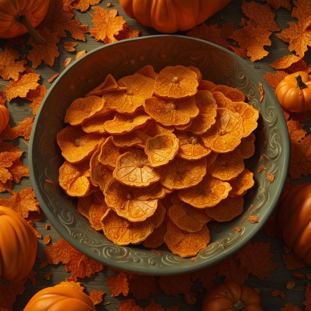 Hyperrealistic Pumpkin Chips in Digital Art