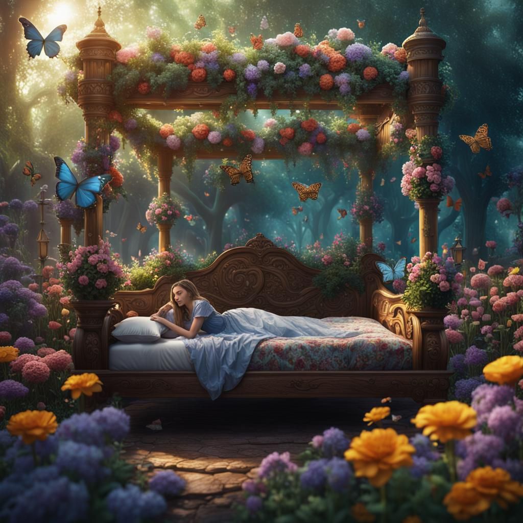 Woman in Garden Oasis: Detailed Matte Painting