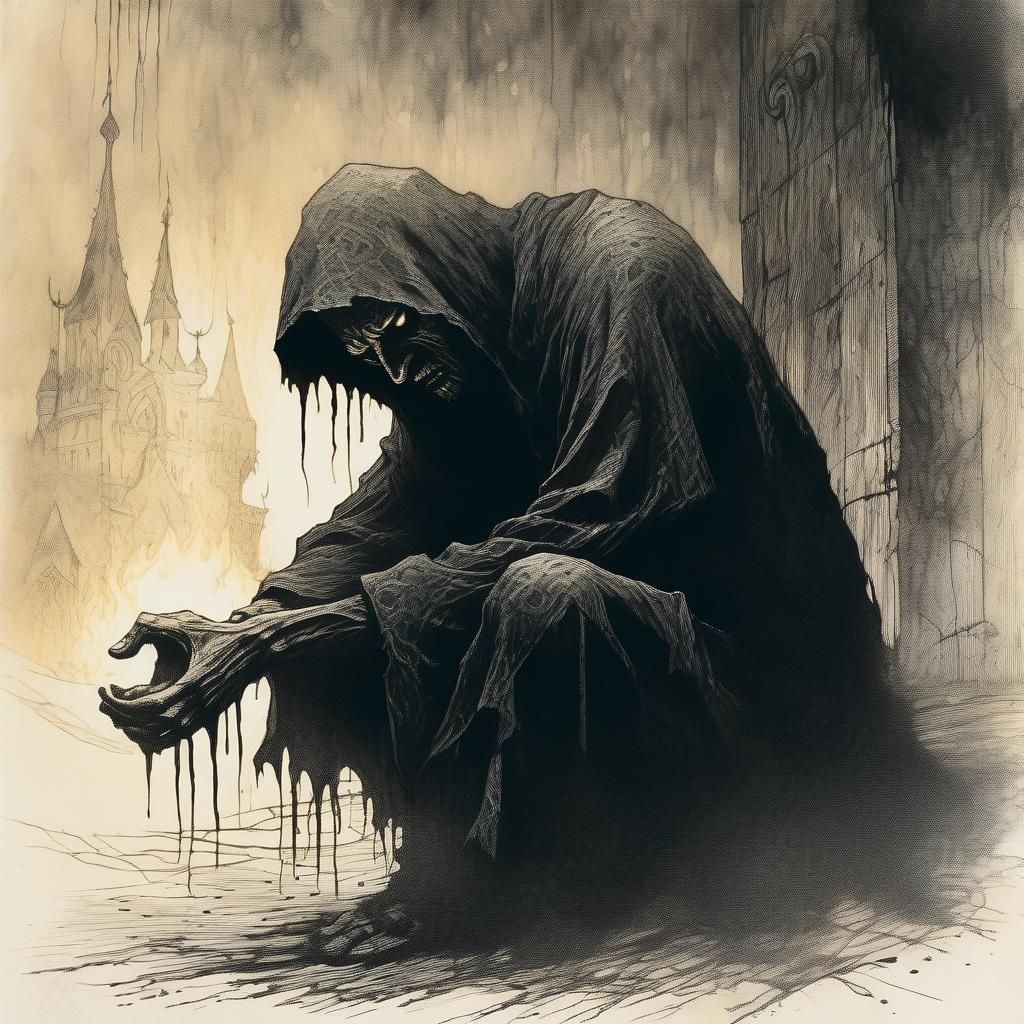 Cowering Cultist in Dark Fantasy Style