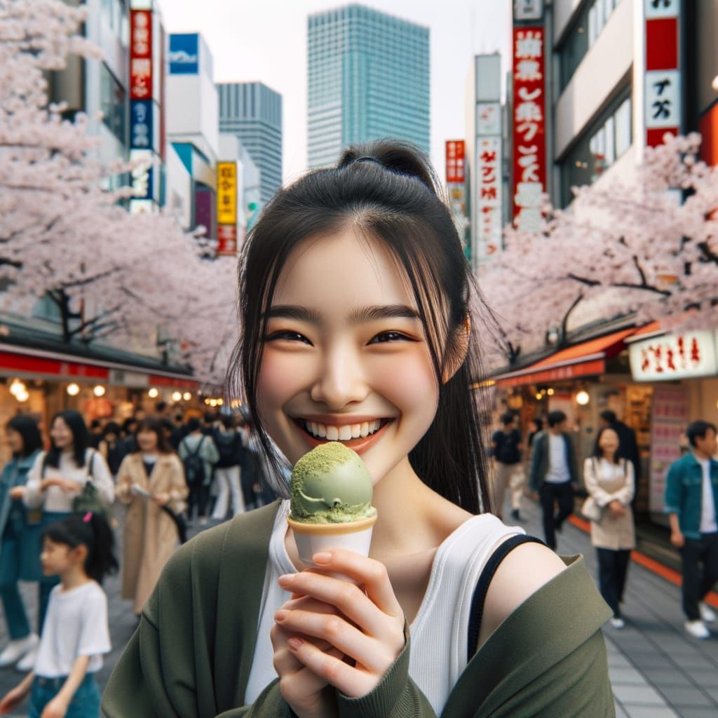 Japanese Girl Savoring Tokyo's Cherry Blossom Streets
