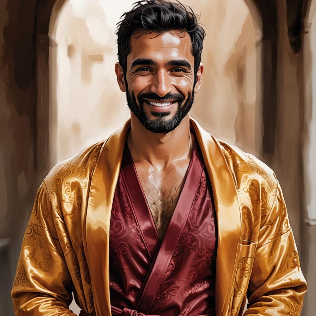 Hirsute Man in Red Velvet Bathrobe, Digital Art