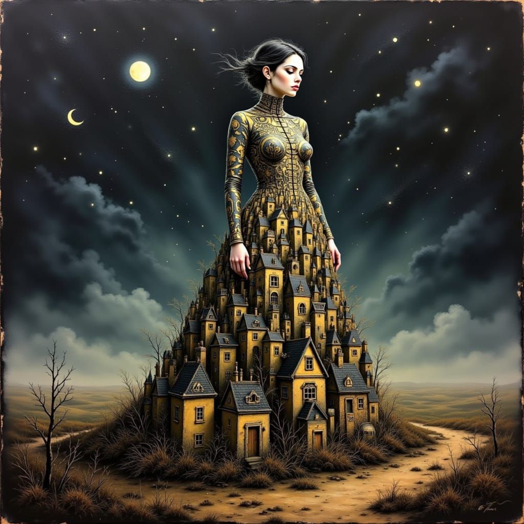 Ethereal City Goddess in Hyper-Surrealistic Oil Painting