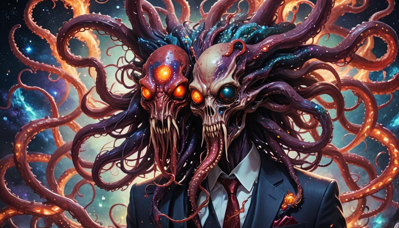 Demonic Squid Alien with Cosmic Suit in Anime Style