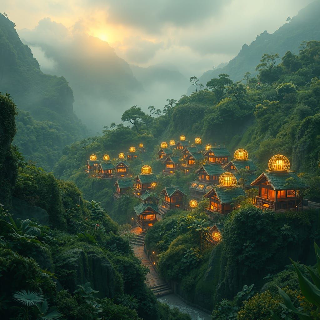 Solarpunk Village in Harmony with Nature