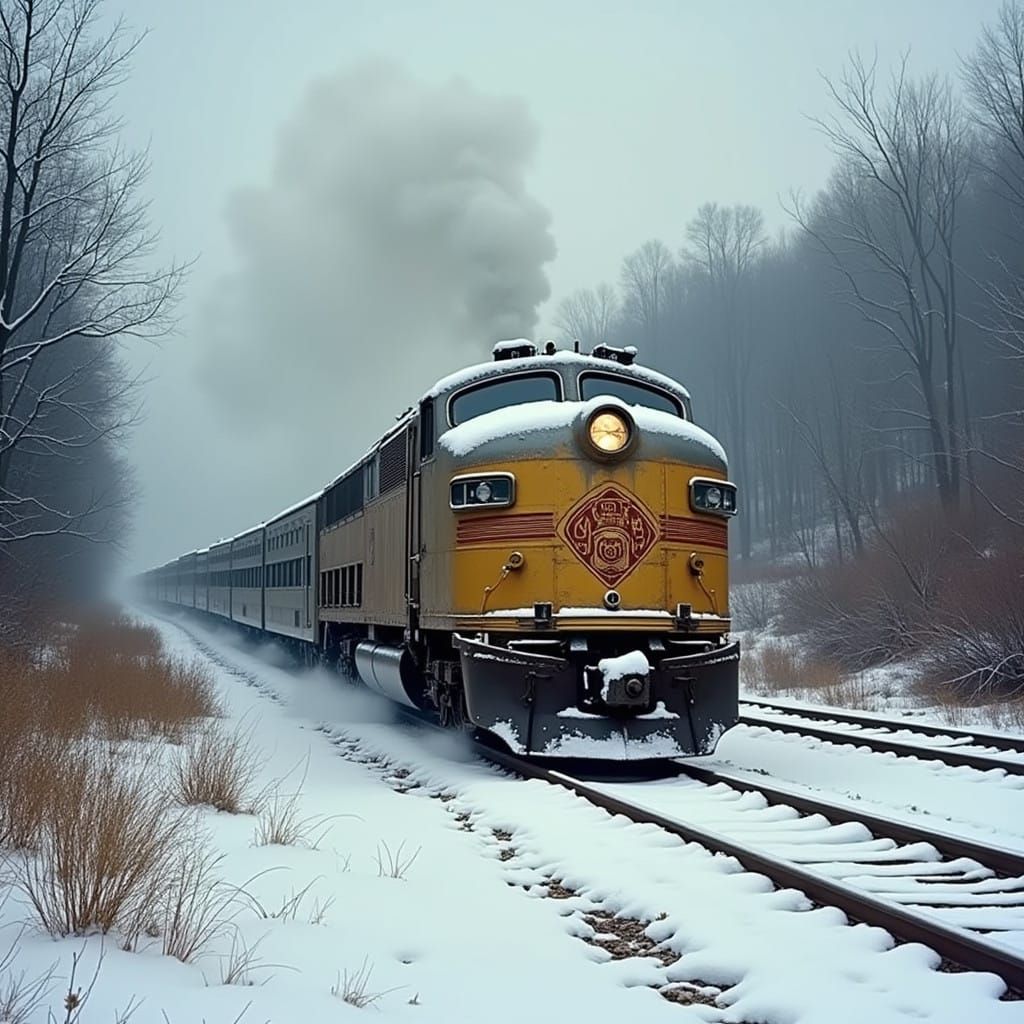 Vintage Diesel Locomotive Chugs Through Snowy Pennsylvania C...