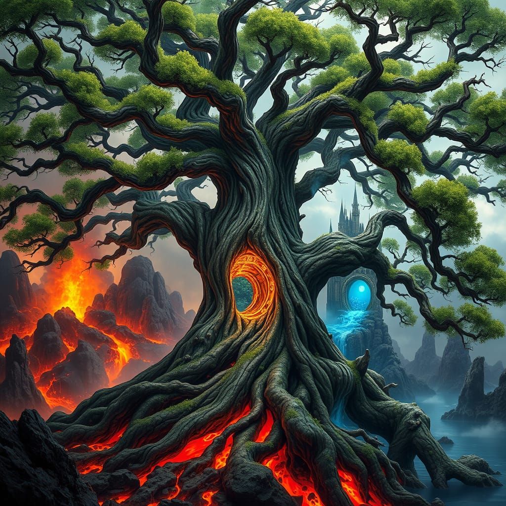 Mystical Nexus: Ancient Yew Tree Portal