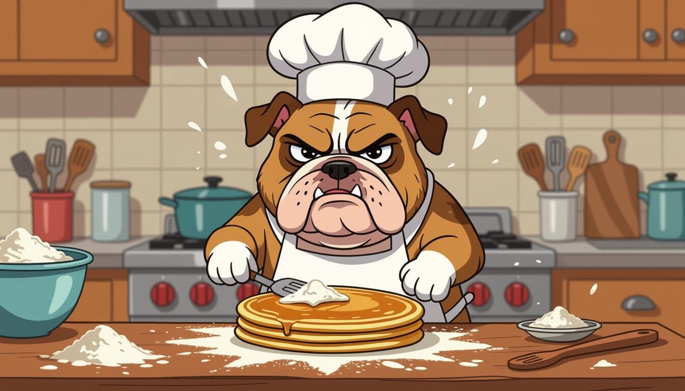 Grumpy Bulldog Chef Cartoon Illustration