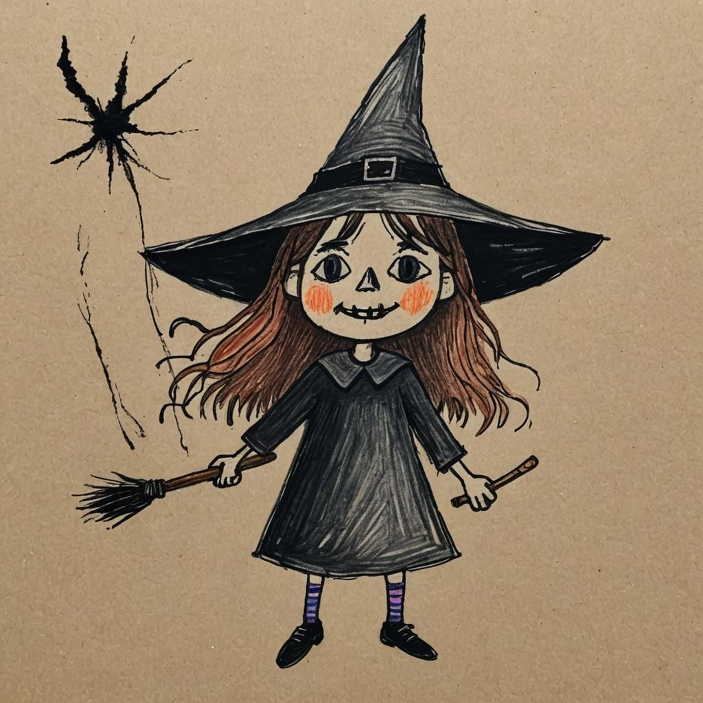 Child-like Crayon Drawing of a Witch