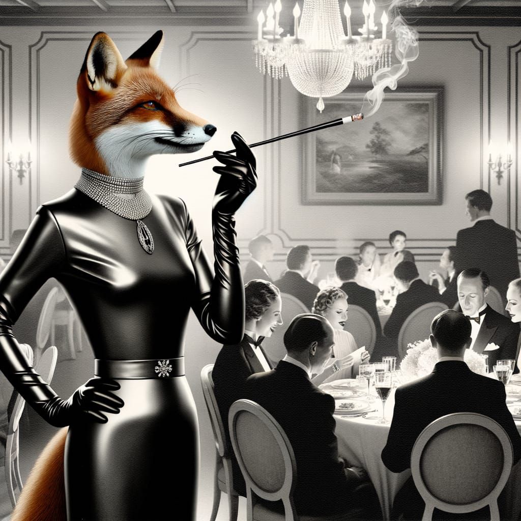 Elegant Fox Lady at Dinner Party in Latex Dress