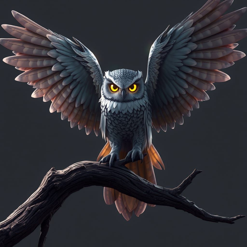 Regal Owl Swoops: 3D Anime Art