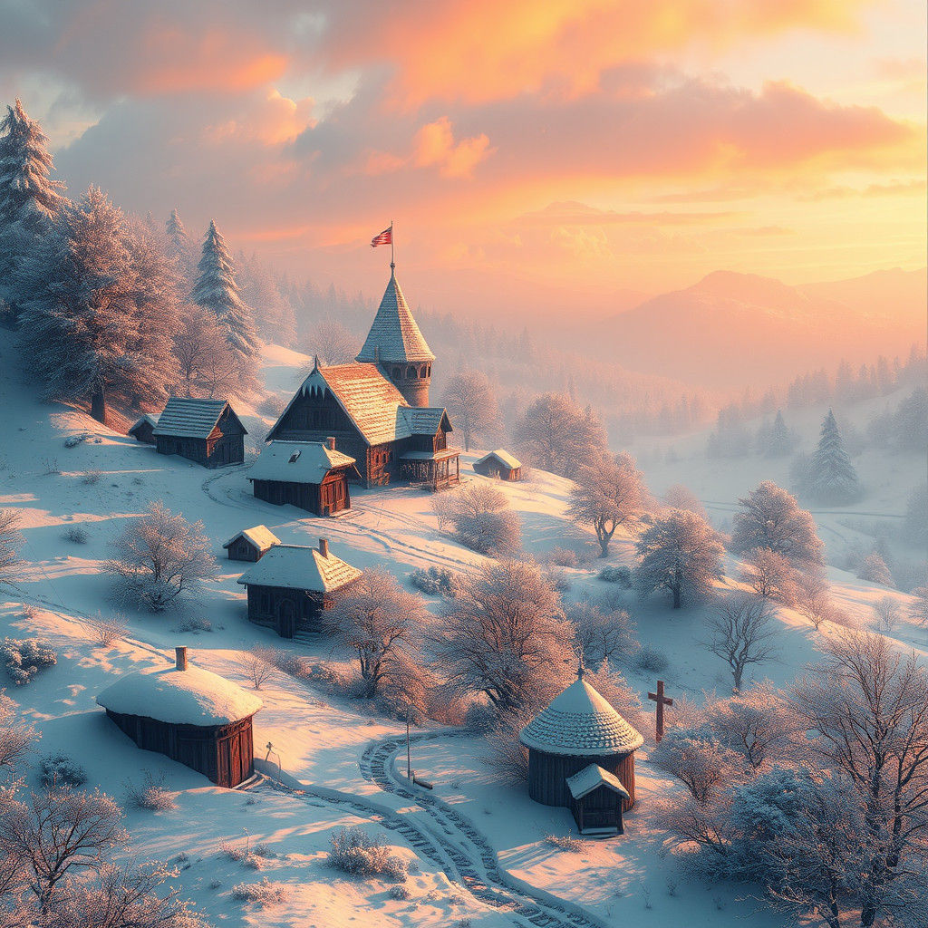 Snowy Medieval Countryside Concept Art