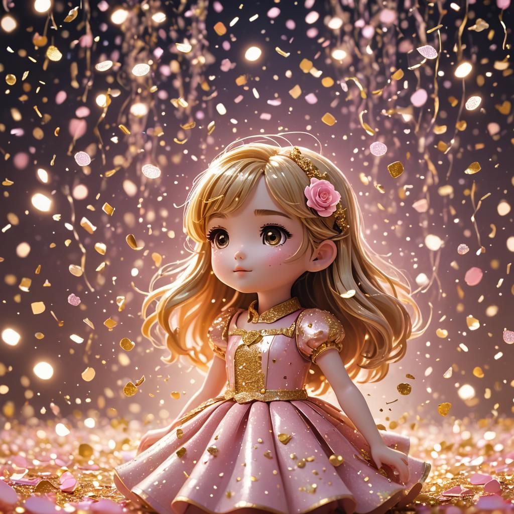 Chibi Girl Floats in Sparkles: A 4D Anime Rendering