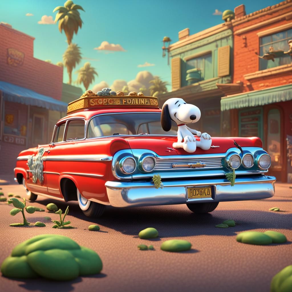 Snoopy and Snoop Dogg in Lowrider, 3D Digital Art