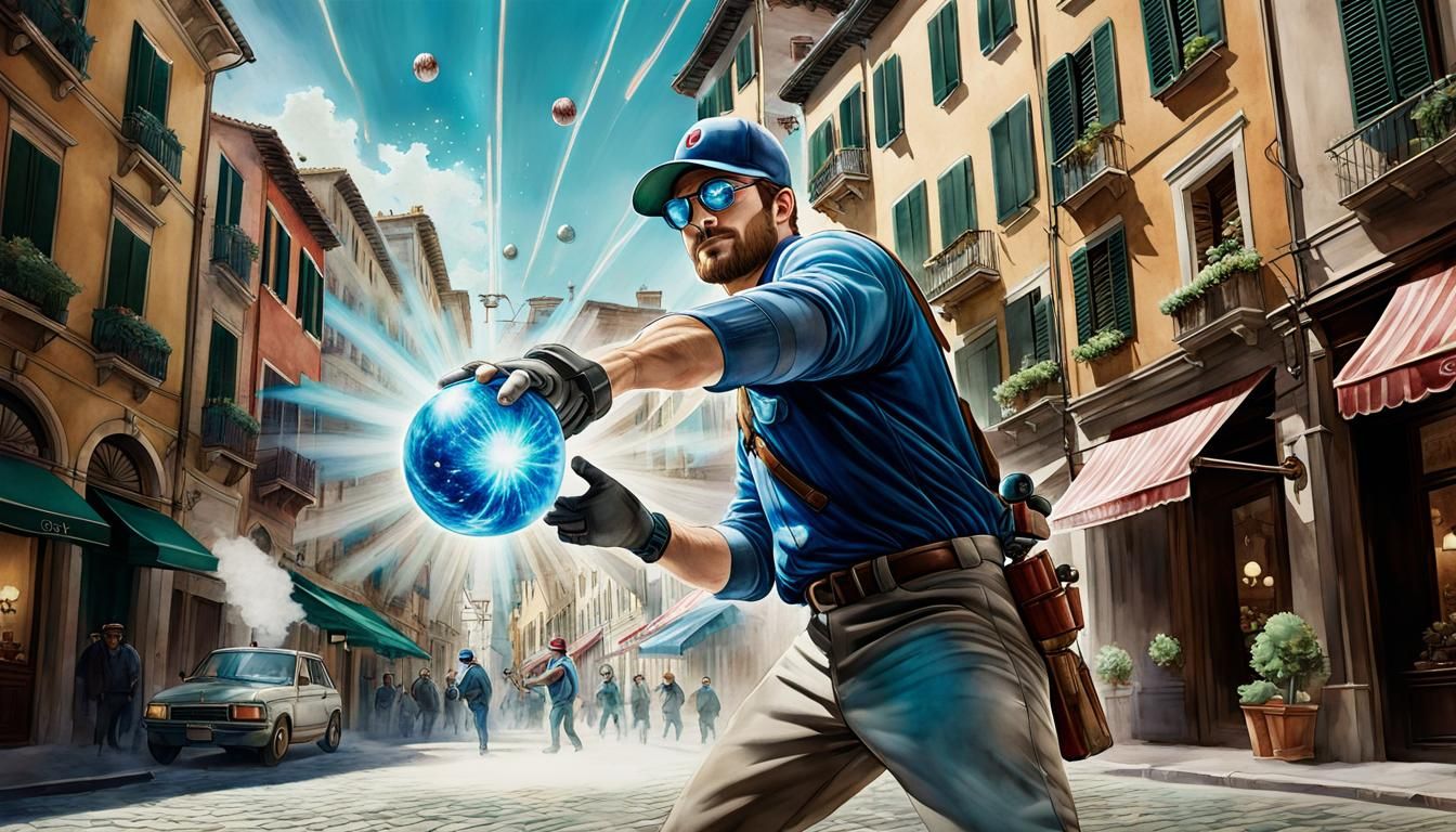 Plumber Pitcher Throws Laser Ball in Italian Square