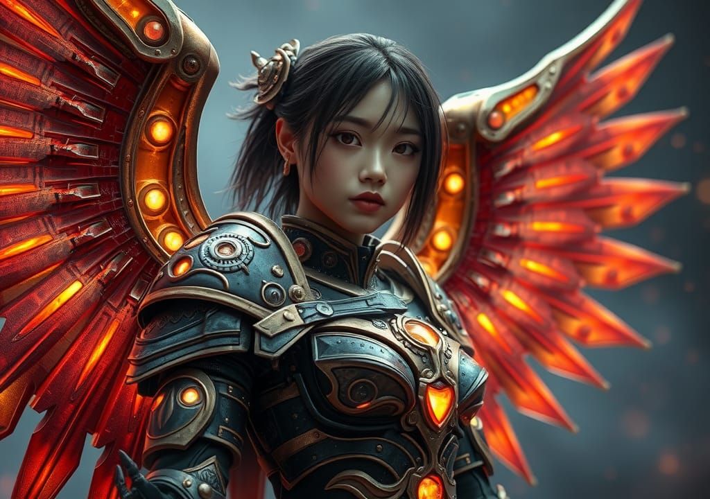 Mecha Paladin with Gothic Wings in Sci-Fi Scene