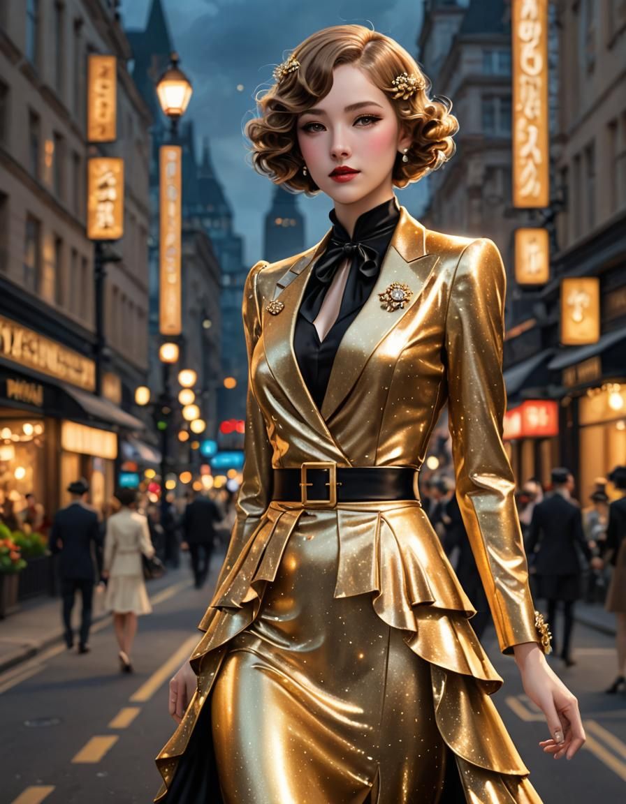 Gold 1930s Suit in London: 3D Anime Art