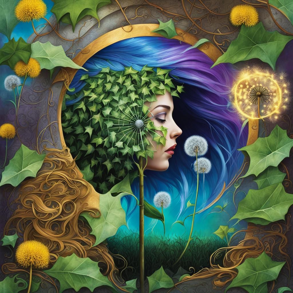 A dandelion with a human head