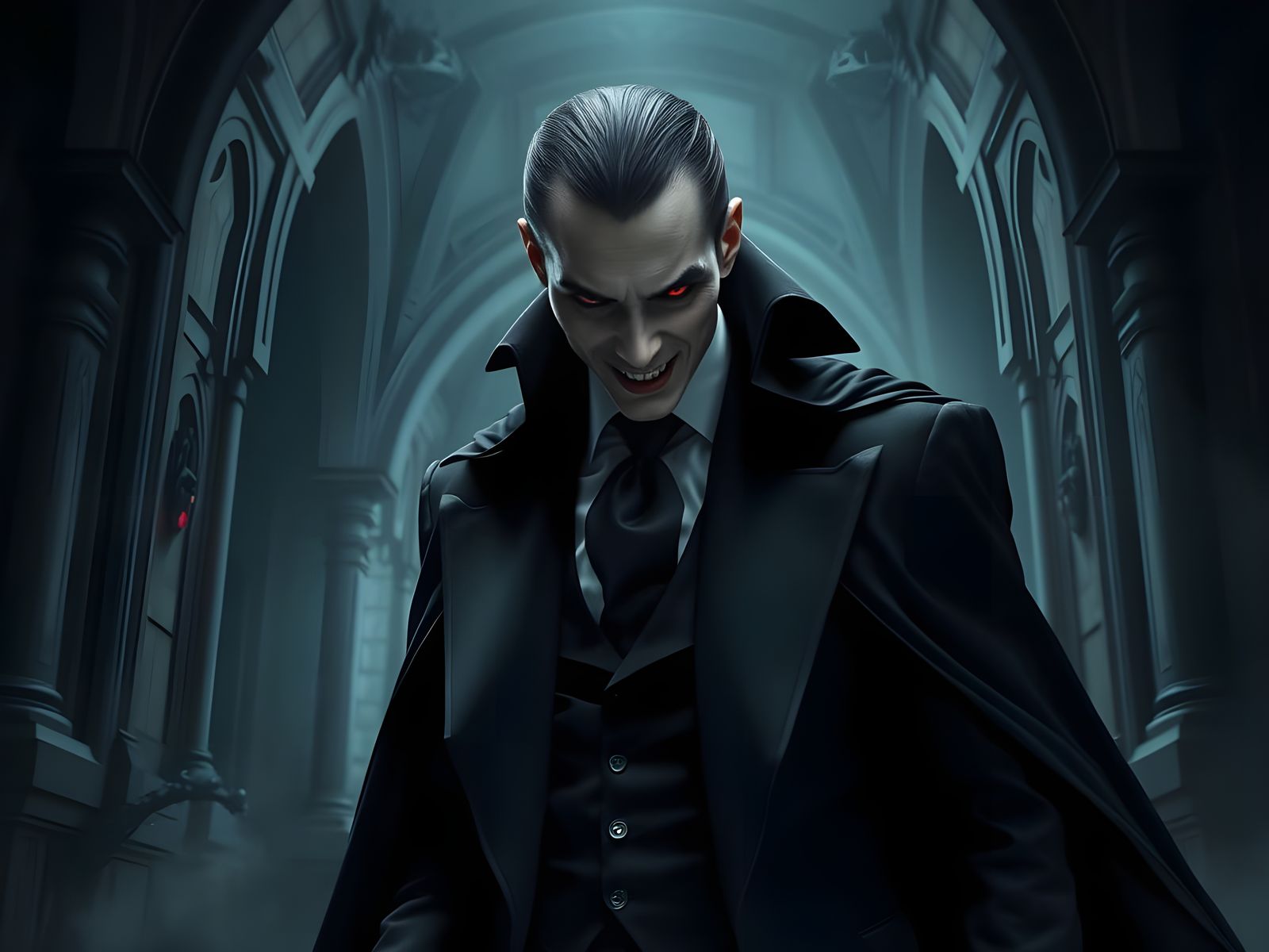 Elegant Vampire Lord in Gothic Castle