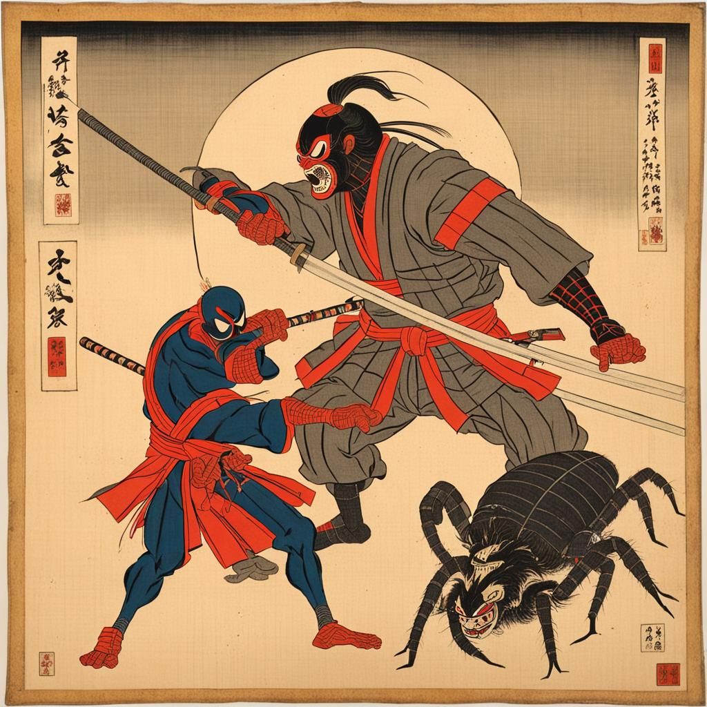 Samurai Spider-Man vs Oni Venom: Edo Period Art