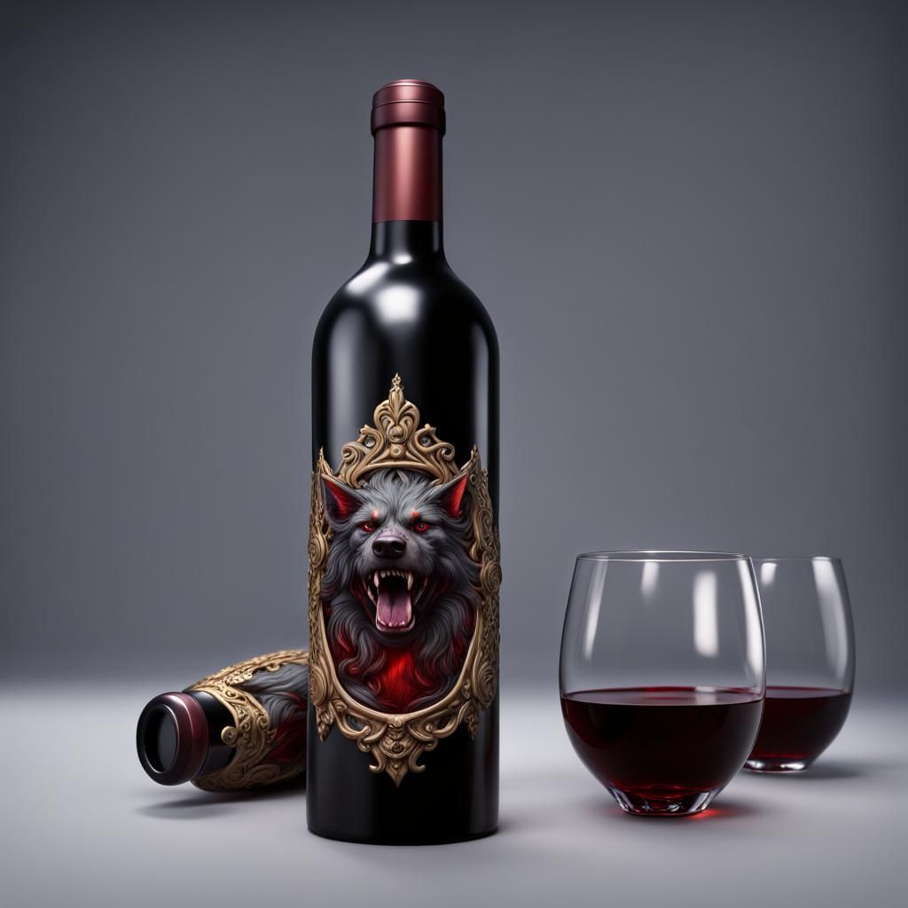 Gothic Cerberus Wine Bottle in Detailed Matte Painting