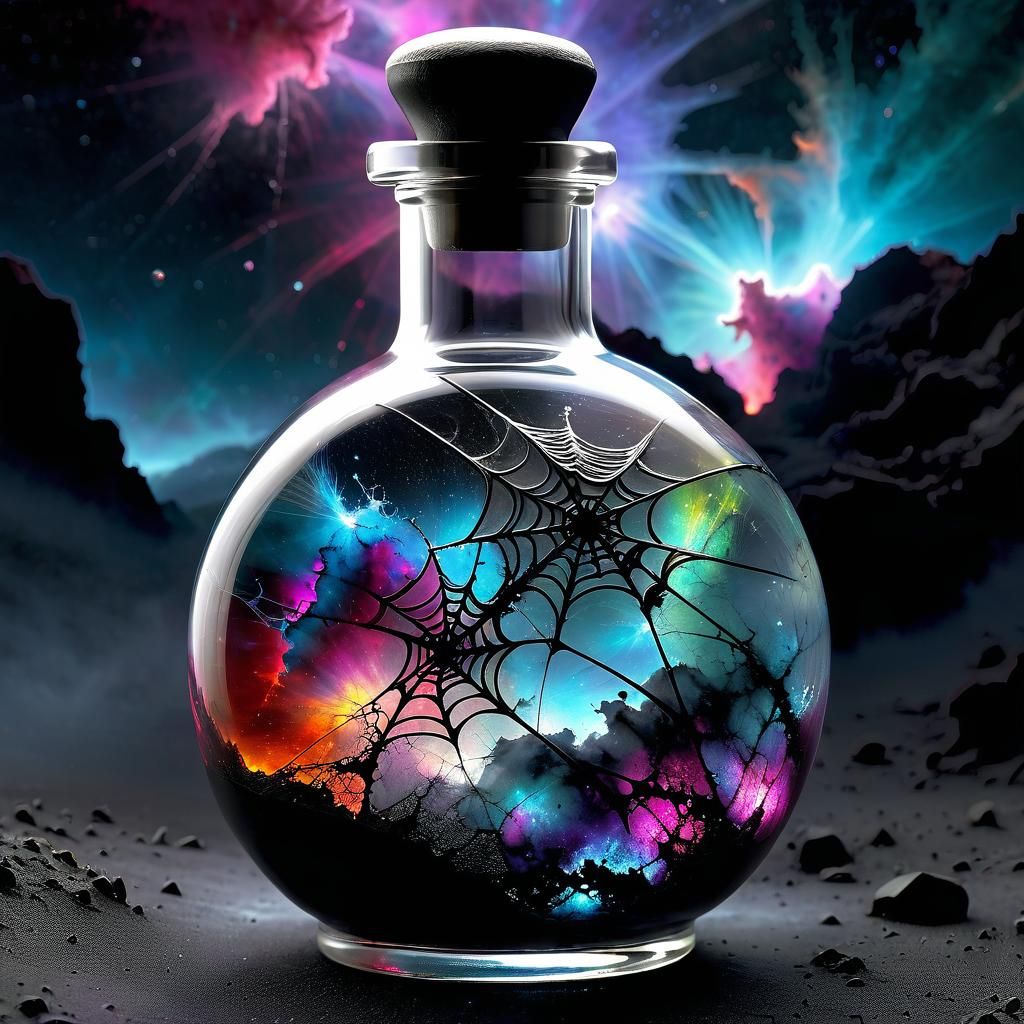 Nebula in Cracked Glass Bottle: Matte Painting
