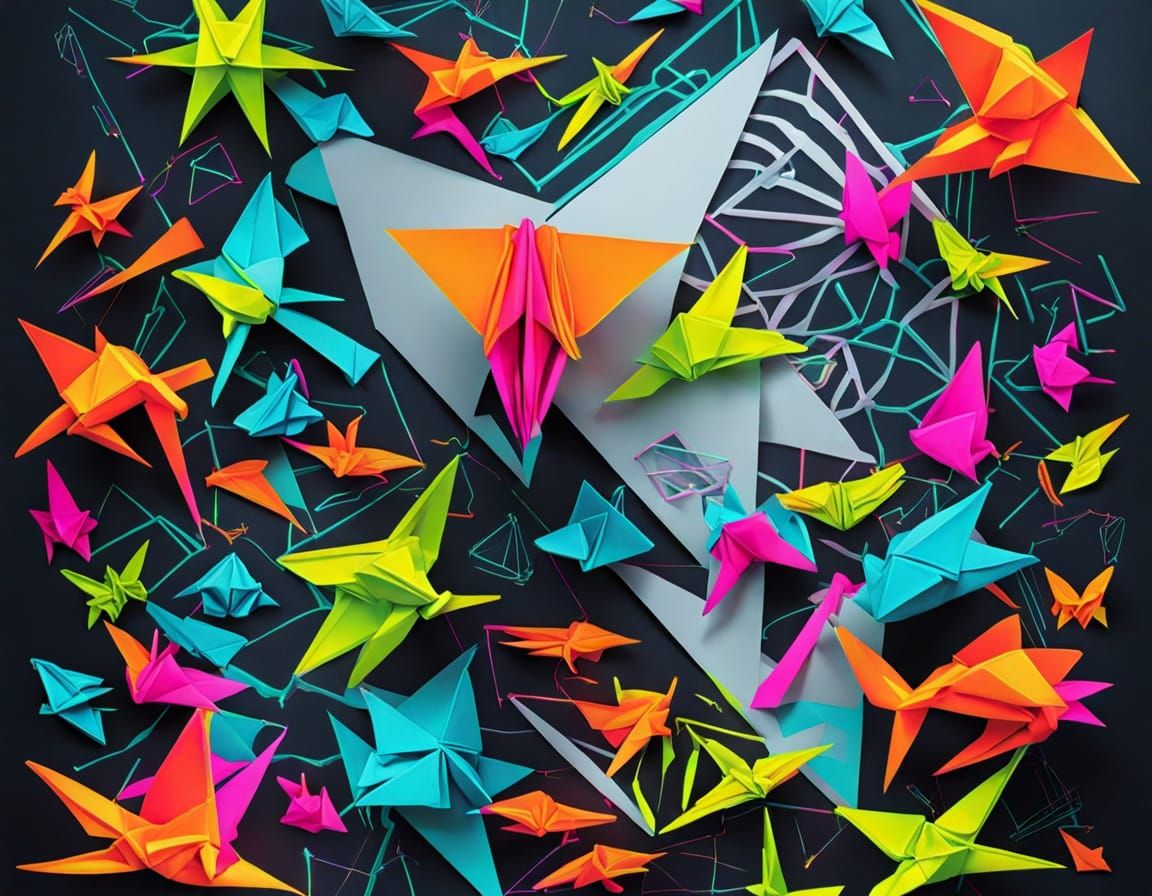 Neon Origami Sculpture: Enigmatic Brilliance