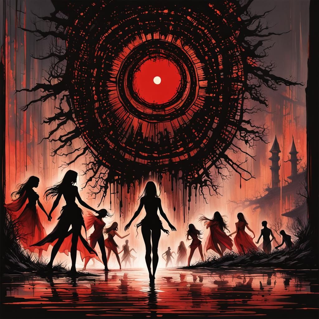 Ethereal Silhouettes Dancing in Haunted Swamp at Dawn